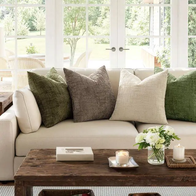 Alt view image 7 of 7 - Chenille Textured Throw Pillow Covers Taupe Grey 18x18 Set of 2