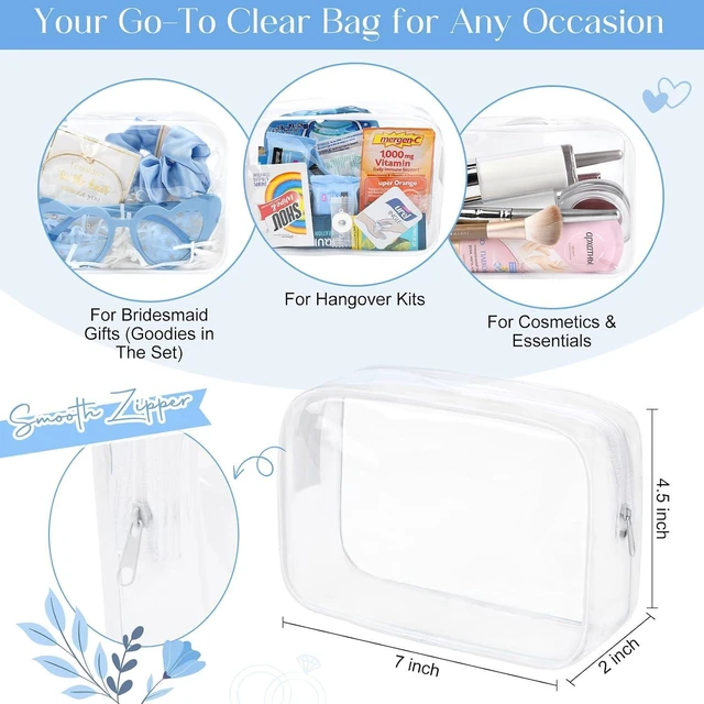 Alt view image 3 of 7 - Pearl Gift Set Bridesmaid Proposal Bag Clear Makeup Toiletry Bag Pearl Clips Hair Claw Clips Scrunchies Sunglasses Bachelorette Party Favors Bridal Wedding Party Gifts (Blue)
