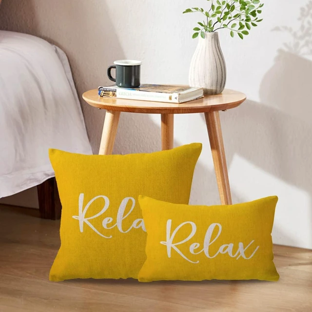 Alt view image 3 of 6 - Relax Lumbar Throw Pillow Case 12×20 Inch Housewarming Gifts Farmhouse Yellow Decorative Rectangular/Waist Cushion Cover for Sofa Beach Porch Bench Decor (12"×20", Yellow)