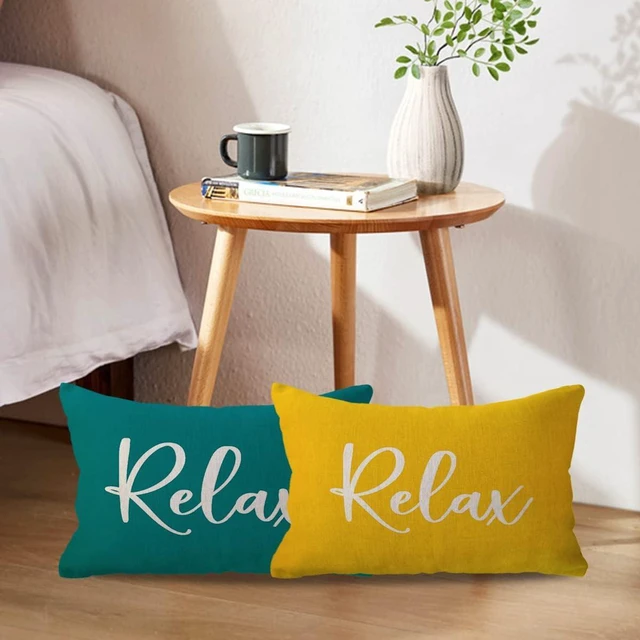 Alt view image 4 of 6 - Relax Lumbar Throw Pillow Case 12×20 Inch Housewarming Gifts Farmhouse Yellow Decorative Rectangular/Waist Cushion Cover for Sofa Beach Porch Bench Decor (12"×20", Yellow)