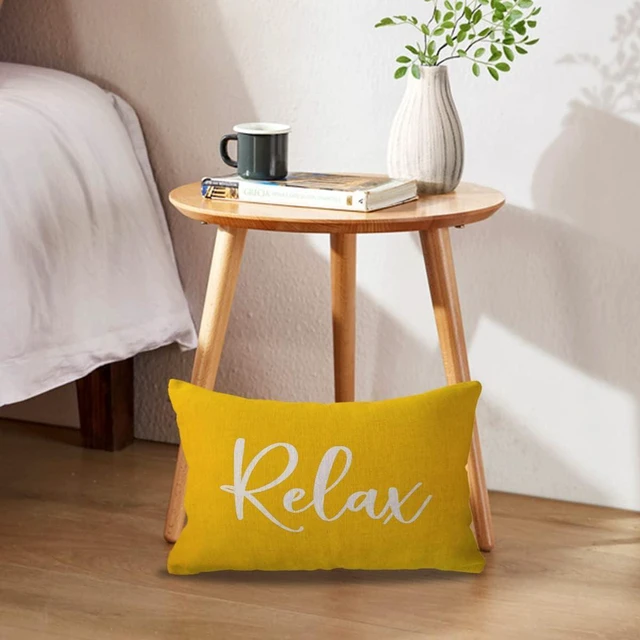Alt view image 2 of 6 - Relax Lumbar Throw Pillow Case 12×20 Inch Housewarming Gifts Farmhouse Yellow Decorative Rectangular/Waist Cushion Cover for Sofa Beach Porch Bench Decor (12"×20", Yellow)