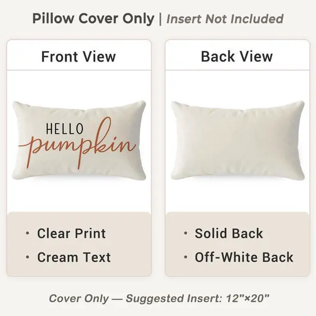 Alt view image 4 of 7 - Fall Pillow Covers 12x20 Inch, Hello Pumpkin Decor, Cream