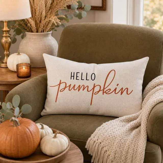 Alt view image 7 of 7 - Fall Pillow Covers 12x20 Inch, Hello Pumpkin Decor, Cream