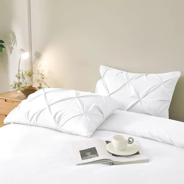 Alt view image 6 of 7 - 2pc White Pintuck Pillow Shams Standard, Envelope Closure