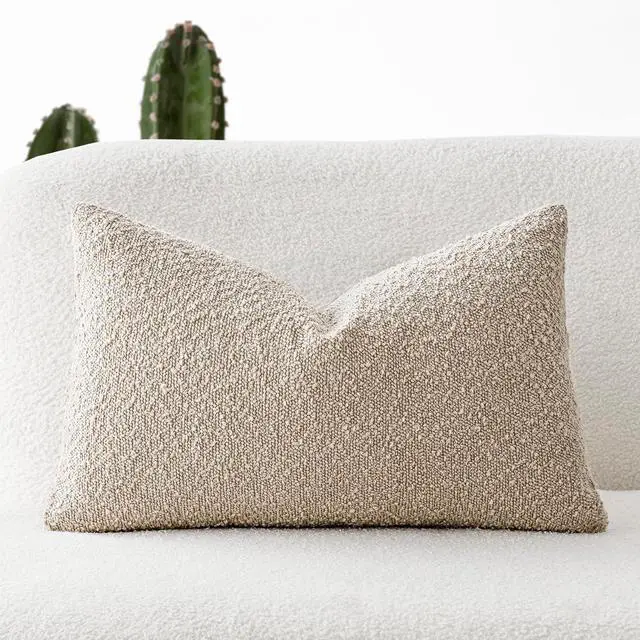 Main image of Textured Boucle Throw Pillow Covers Accent Solid Lumbar Pillow Cases Cozy Soft Decorative Couch Cushion Case for Chair Sofa Bedroom Living Room Home Decor, 12 x 20 Inch,Beige Oatmeal