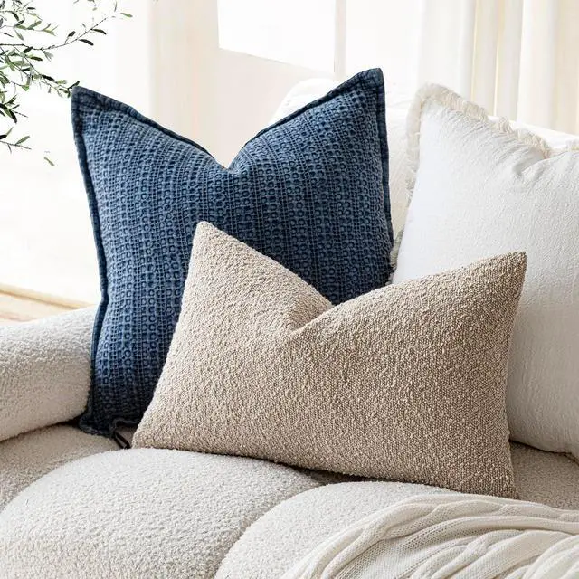 Alt view image 5 of 7 - Textured Boucle Throw Pillow Covers Accent Solid Lumbar Pillow Cases Cozy Soft Decorative Couch Cushion Case for Chair Sofa Bedroom Living Room Home Decor, 12 x 20 Inch,Beige Oatmeal