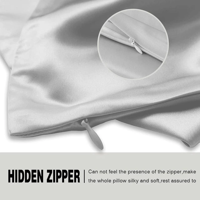 Alt view image 4 of 6 - Mulberry Silk Pillowcase for Hair and Skin Standard Size 20"X 26" Pillow Case with Hidden Zipper Soft Breathable Smooth Cooling Silk Pillow Covers for Sleeping (Silver Grey,Standard,1Pcs)
