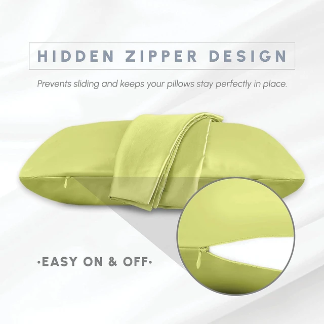 Alt view image 4 of 7 - 2-Pack Cooling Viscose Satin Pillowcase Set with Hidden Zipper Closure, Silky Smooth for Best Hair and Skin Care-Beautiful Gift Box-2-Piece Satin Pillowcase Set, King, Pistachio Green