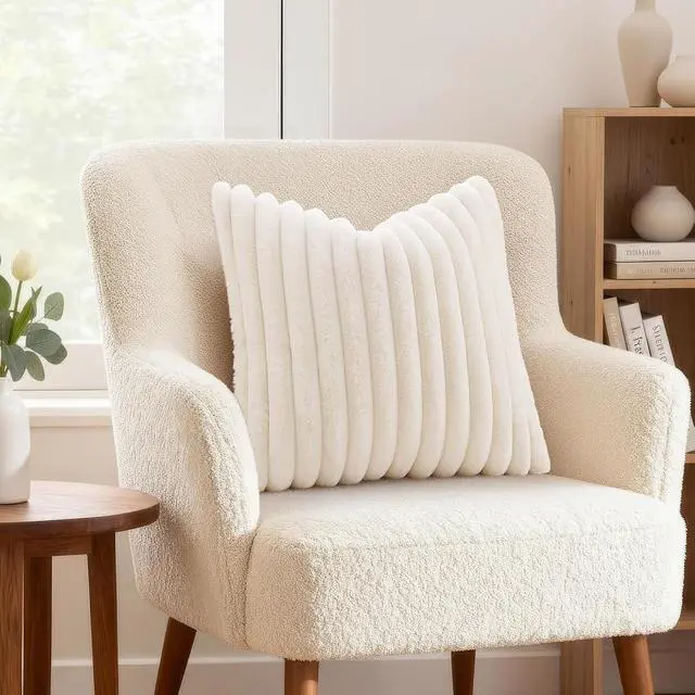 Alt view image 2 of 7 - Fall Faux Fur Throw Pillow Covers 18x18 Set of 2 Cream White