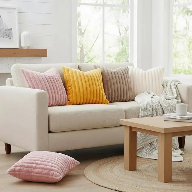 Alt view image 5 of 7 - Fall Faux Fur Throw Pillow Covers 18x18 Set of 2 Cream White