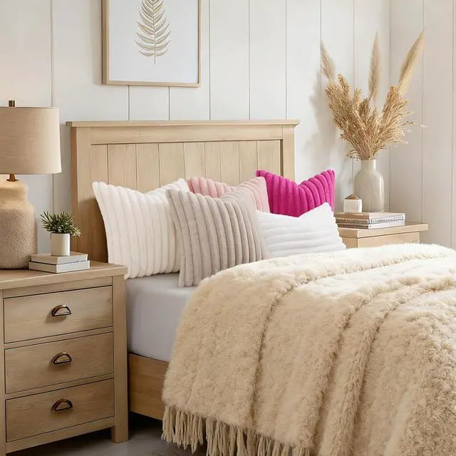 Alt view image 6 of 7 - Fall Faux Fur Throw Pillow Covers 18x18 Set of 2 Cream White
