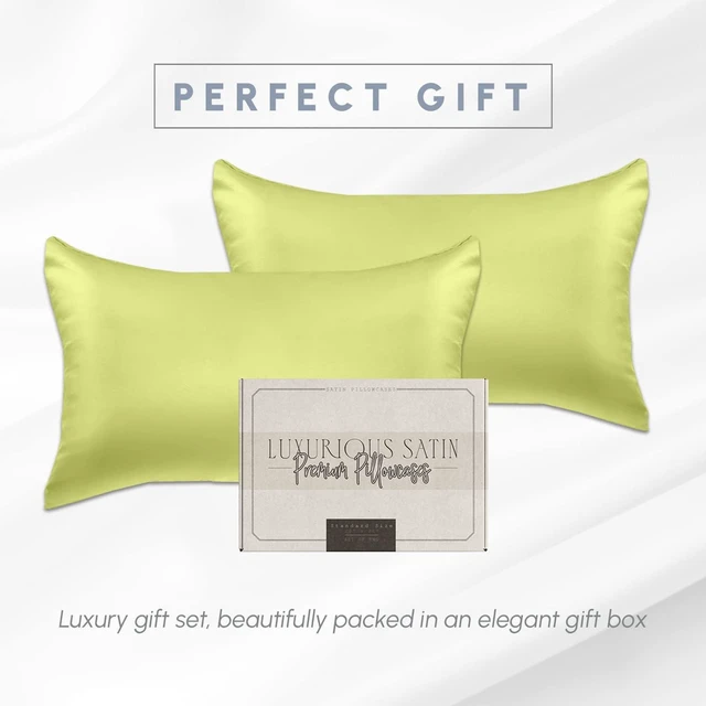 Alt view image 5 of 7 - 2-Pack Cooling Viscose Satin Pillowcase Set with Hidden Zipper Closure, Silky Smooth for Best Hair and Skin Care-Beautiful Gift Box-2-Piece Satin Pillowcase Set, King, Pistachio Green
