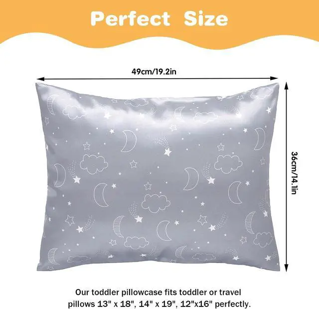 Alt view image 2 of 7 - 2 Pack Toddler Pillow Cases Baby Silk Satin Pillowcases 49 x 36cm Cot Bed Envelope Pillow Cover Kids Soft Travel Pillow Pair Cases for Boys Girls Machine Washable (Grey Cloud Moon)