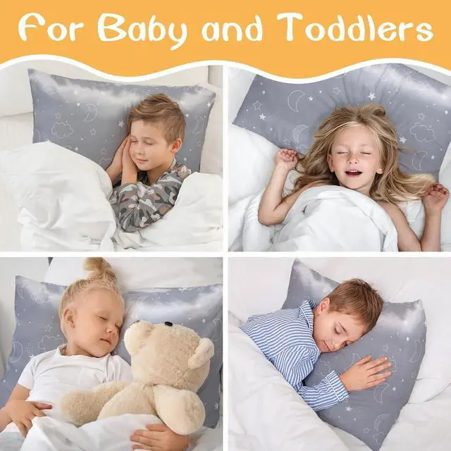 Alt view image 5 of 7 - 2 Pack Toddler Pillow Cases Baby Silk Satin Pillowcases 49 x 36cm Cot Bed Envelope Pillow Cover Kids Soft Travel Pillow Pair Cases for Boys Girls Machine Washable (Grey Cloud Moon)