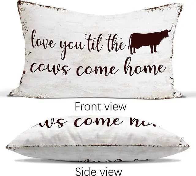 Alt view image 2 of 6 - Western Cow Throw Pillow Cover Love You 'Til The Cows 12 x 20