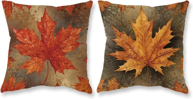 Main image of Fall Throw Pillow Covers 18x18 Set of 2 Maple Leaves Autumn Decor