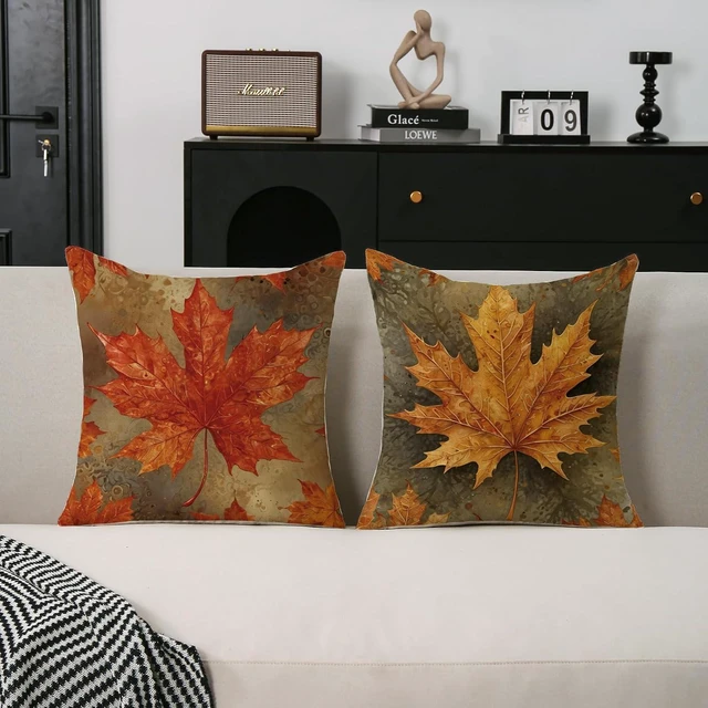 Alt view image 2 of 6 - Fall Throw Pillow Covers 18x18 Set of 2 Maple Leaves Autumn Decor