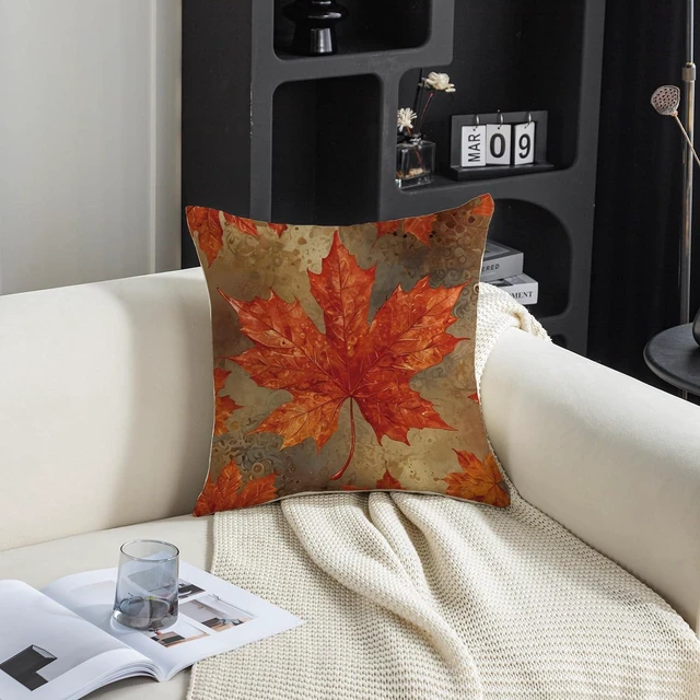 Alt view image 3 of 6 - Fall Throw Pillow Covers 18x18 Set of 2 Maple Leaves Autumn Decor