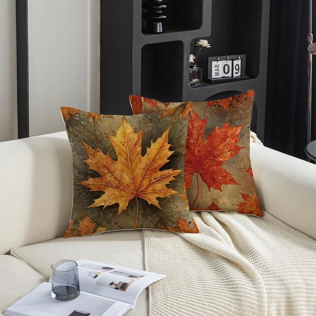 Alt view image 4 of 6 - Fall Throw Pillow Covers 18x18 Set of 2 Maple Leaves Autumn Decor