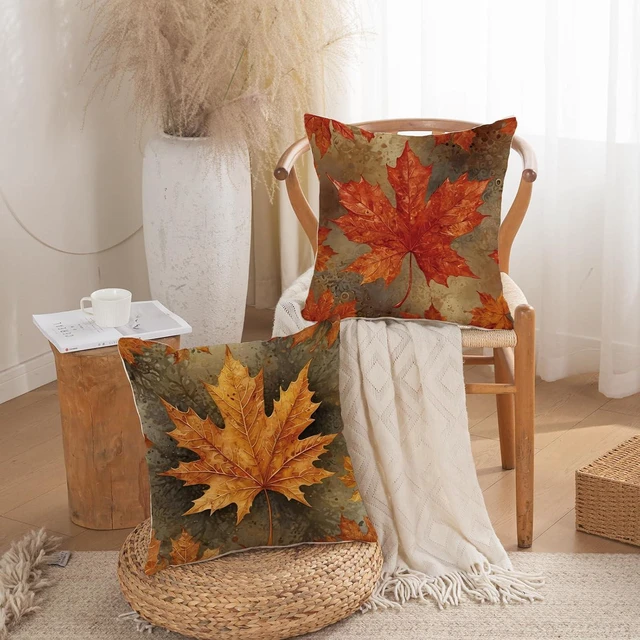 Alt view image 5 of 6 - Fall Throw Pillow Covers 18x18 Set of 2 Maple Leaves Autumn Decor