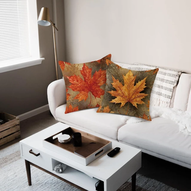 Alt view image 6 of 6 - Fall Throw Pillow Covers 18x18 Set of 2 Maple Leaves Autumn Decor