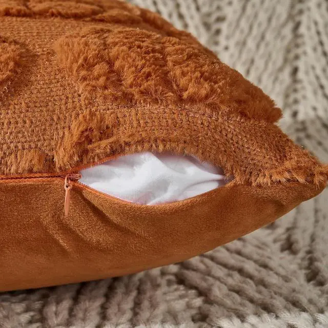 Alt view image 5 of 6 - Pumpkin Fall Throw Pillow Covers 20x20 Set of 2, Rust Decorative Faux Fur Cushion Covers, Fluffy Plush Accent Pillowcases for Autumn Harvest Farmhouse Couch Decor
