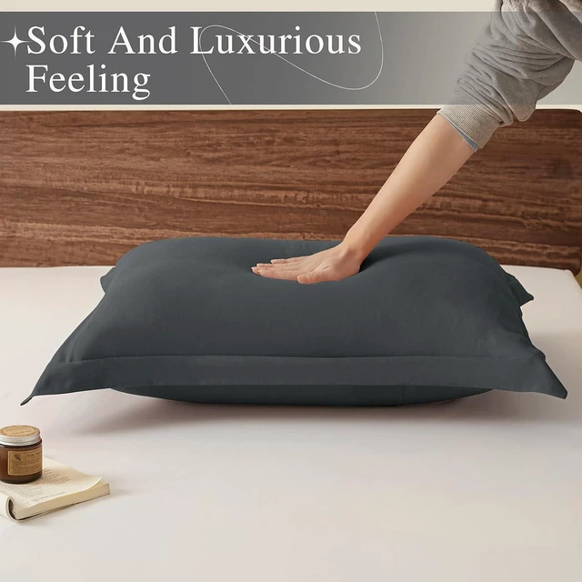 Alt view image 5 of 7 - Standard Pillow Shams Set of 2 Dark Grey Pillow Shams Soft Microfiber Pillow Covers with Envelope Closure, Fade, Wrinkle and Shrink Resistant Bed Pillow Cases, 20 × 26 Inches