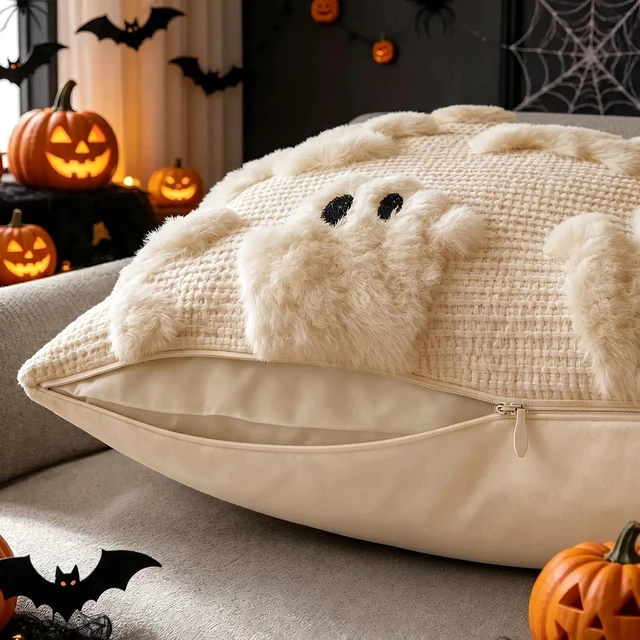 Alt view image 3 of 6 - Halloween Pillow Covers 18x18 inch 2Pcs Beige Ghost Halloween Decor