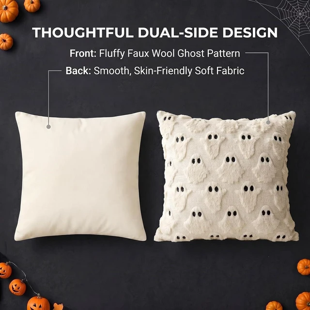 Alt view image 4 of 6 - Halloween Pillow Covers 18x18 inch 2Pcs Beige Ghost Halloween Decor