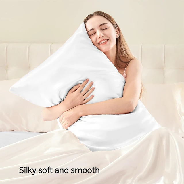 Alt view image 2 of 6 - Satin Pillowcase with Zipper 2 Pack, White Pillow Cases Standard Size, Super Soft and Cooling Similar to Silk Pillow Cases, Gift for Women Men(20x26 Inches)