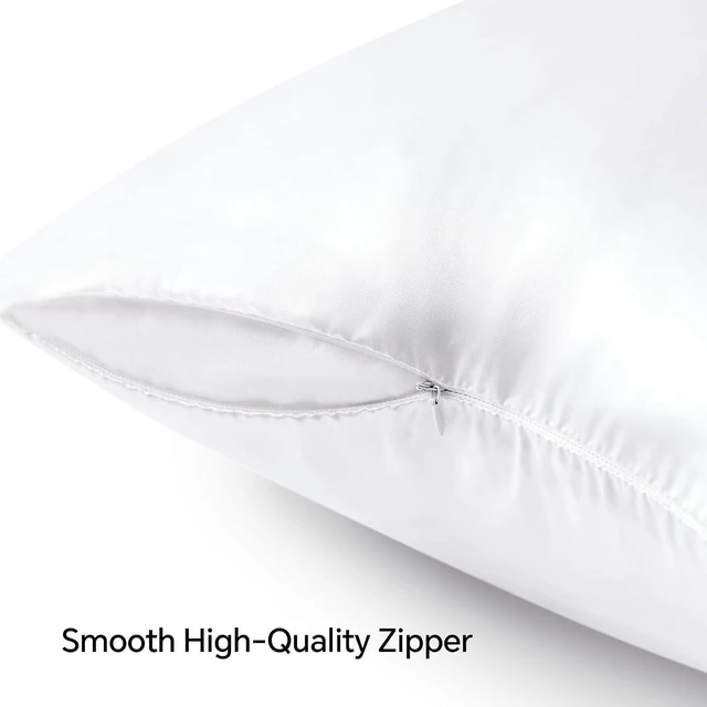 Alt view image 5 of 6 - Satin Pillowcase with Zipper 2 Pack, White Pillow Cases Standard Size, Super Soft and Cooling Similar to Silk Pillow Cases, Gift for Women Men(20x26 Inches)