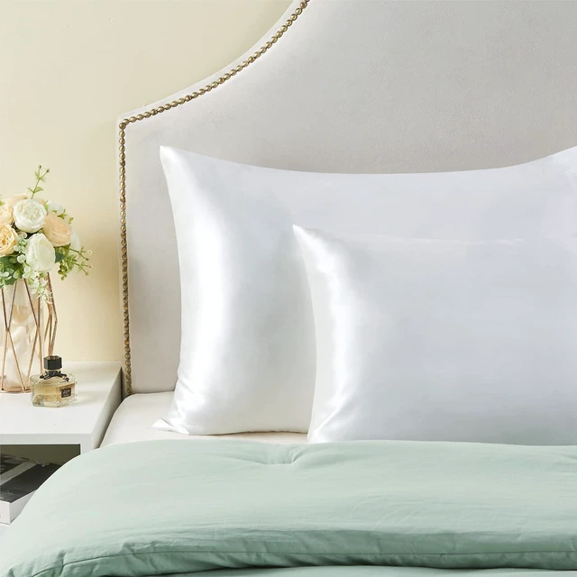 Alt view image 6 of 6 - Satin Pillowcase with Zipper 2 Pack, White Pillow Cases Standard Size, Super Soft and Cooling Similar to Silk Pillow Cases, Gift for Women Men(20x26 Inches)