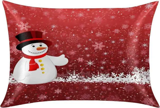 Main image of Snowman Snow Christmas Satin Pillowcase for Hair and Skin Silk Pillowcase Standard Size Silky Pillow Case with Zipper 20x26 Inches Pillow Cover Decor for Bed, Sofa