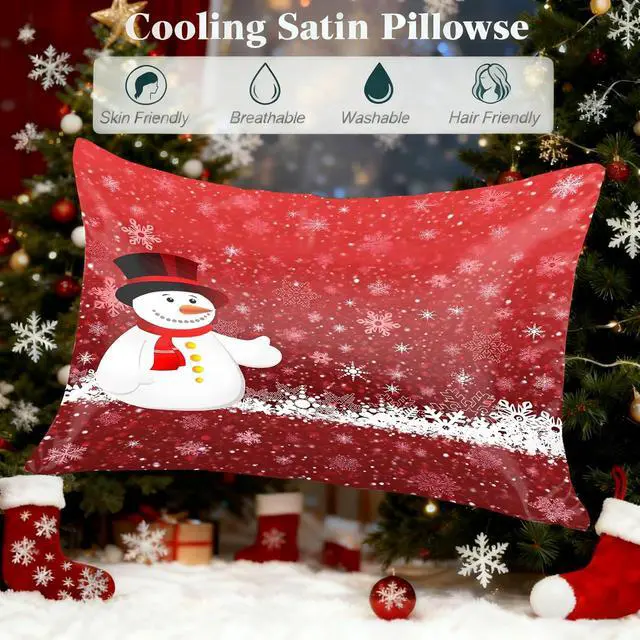 Alt view image 2 of 7 - Snowman Snow Christmas Satin Pillowcase for Hair and Skin Silk Pillowcase Standard Size Silky Pillow Case with Zipper 20x26 Inches Pillow Cover Decor for Bed, Sofa