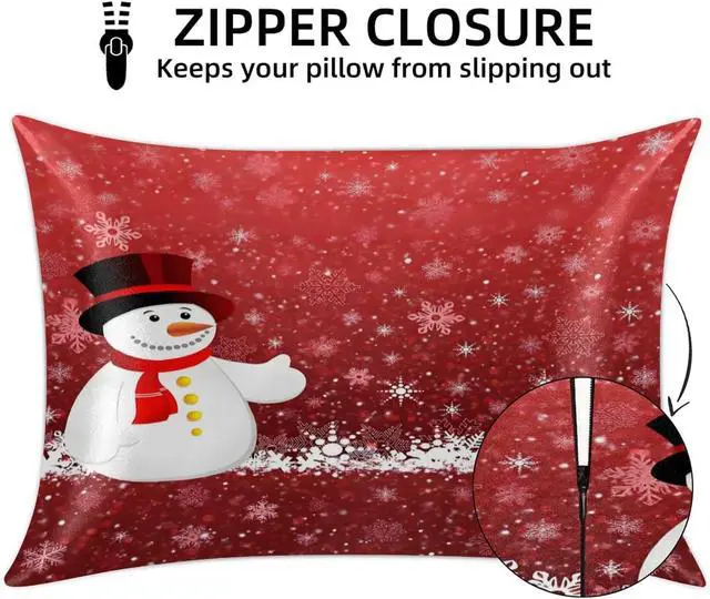 Alt view image 3 of 7 - Snowman Snow Christmas Satin Pillowcase for Hair and Skin Silk Pillowcase Standard Size Silky Pillow Case with Zipper 20x26 Inches Pillow Cover Decor for Bed, Sofa