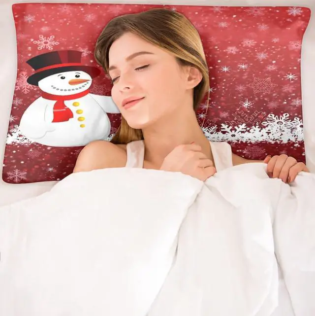 Alt view image 5 of 7 - Snowman Snow Christmas Satin Pillowcase for Hair and Skin Silk Pillowcase Standard Size Silky Pillow Case with Zipper 20x26 Inches Pillow Cover Decor for Bed, Sofa