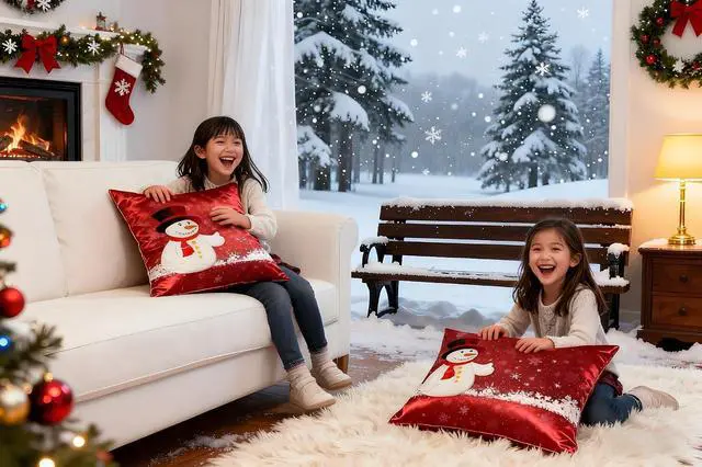 Alt view image 7 of 7 - Snowman Snow Christmas Satin Pillowcase for Hair and Skin Silk Pillowcase Standard Size Silky Pillow Case with Zipper 20x26 Inches Pillow Cover Decor for Bed, Sofa