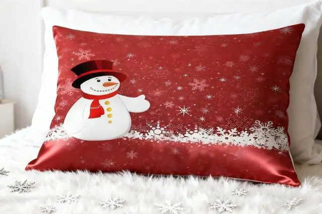 Alt view image 6 of 7 - Snowman Snow Christmas Satin Pillowcase for Hair and Skin Silk Pillowcase Standard Size Silky Pillow Case with Zipper 20x26 Inches Pillow Cover Decor for Bed, Sofa