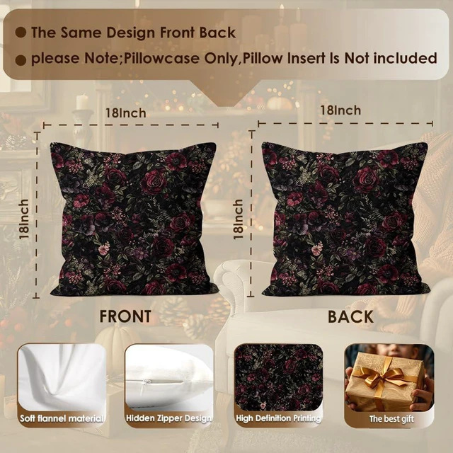 Alt view image 2 of 6 - Deep Burgundy Rose Floral Decorative Throw Pillow Covers 18x18