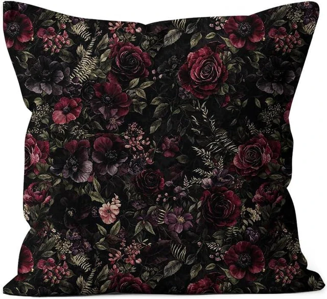 Main image of Deep Burgundy Rose Floral Decorative Throw Pillow Covers 18x18