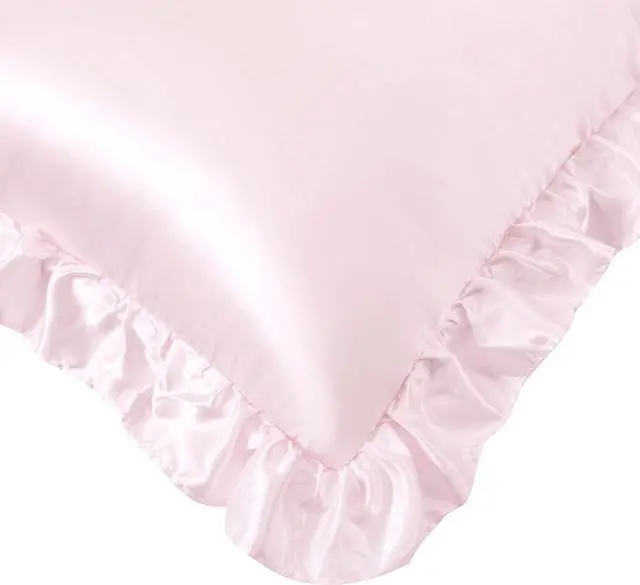 Alt view image 4 of 7 - Blush Pink Satin Ruffled Pillow Cases for Hair and Skin,Blush Pink Silk Pillowcases Standard Set of 2 with Envelope Closure Princess Room Decoration