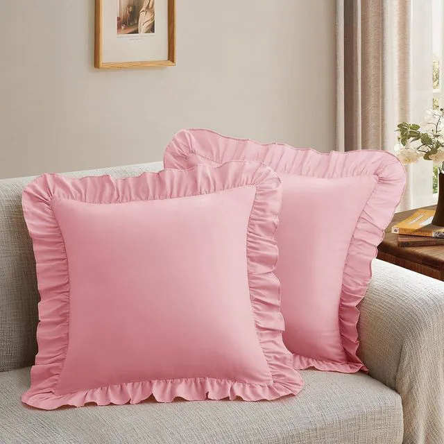 Main image of Ruffle Throw Pillow Covers, Light Pink, 18x18 Inches, 2 Pack