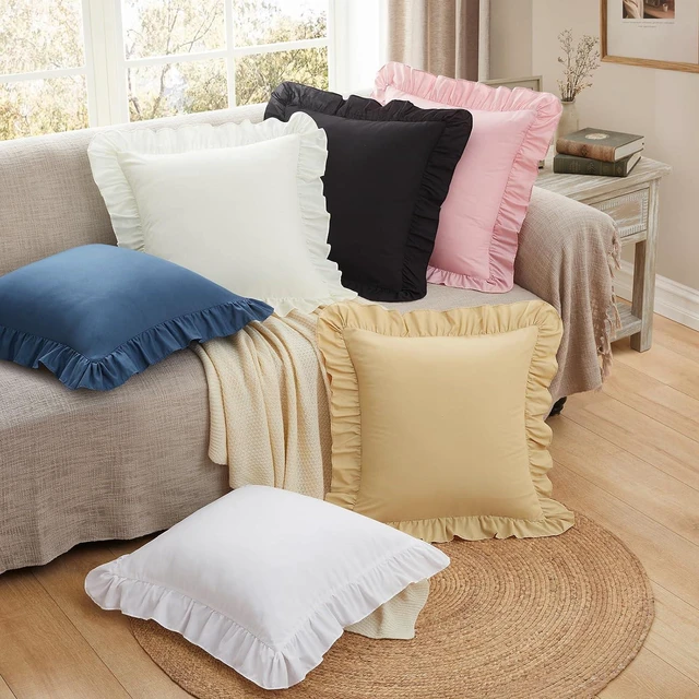 Alt view image 7 of 7 - 2 Pack Ruffle Throw Pillow Covers 18x18 Inches, White Square Pillow Cases Microfiber Decorative Pillow Shams for Sofa Couch Bedroom Living Room
