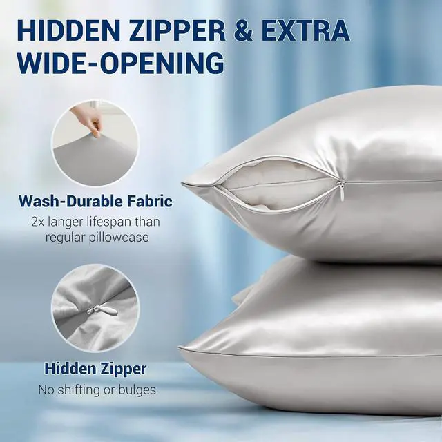 Alt view image 7 of 7 - Cooling Satin Pillow Cases for Hot Sleepers, Silver Gray,1 Pack