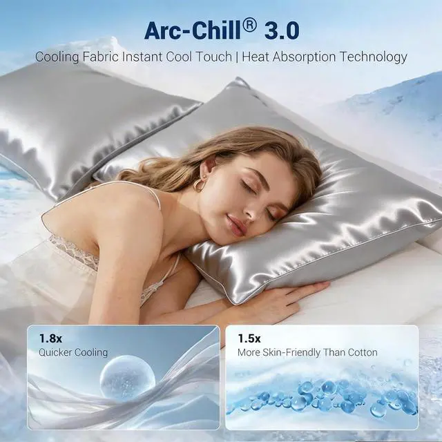 Alt view image 2 of 7 - Cooling Satin Pillow Cases for Hot Sleepers, Silver Gray,1 Pack