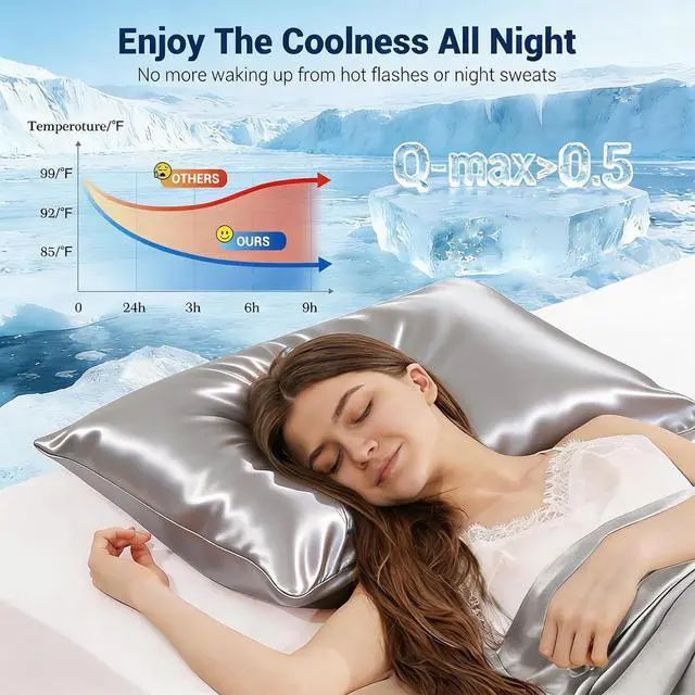 Alt view image 3 of 7 - Cooling Satin Pillow Cases for Hot Sleepers, Silver Gray,1 Pack