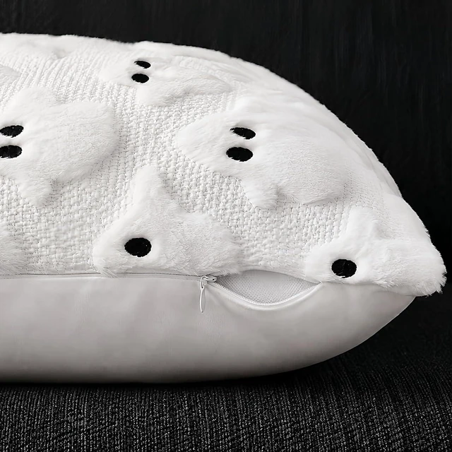 Alt view image 2 of 6 - Halloween Decorations Outdoor Pillow Covers 18x18 inch Set of 2 White Ghost Throw Pillow Cases Soft Plush Faux Fur Wool Decorative Cushion Case for Sofa Couch Bed Chair Living Room Home Decor