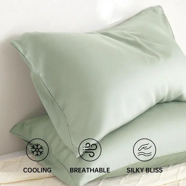 Alt view image 3 of 6 - 100% Lyocell Silk Pillowcase 2-Pc Tencel Pillowcases Silky Smooth Cooling Pillow Covers for Hot Sleepers 20x30 Inches (Green, 20x30in)