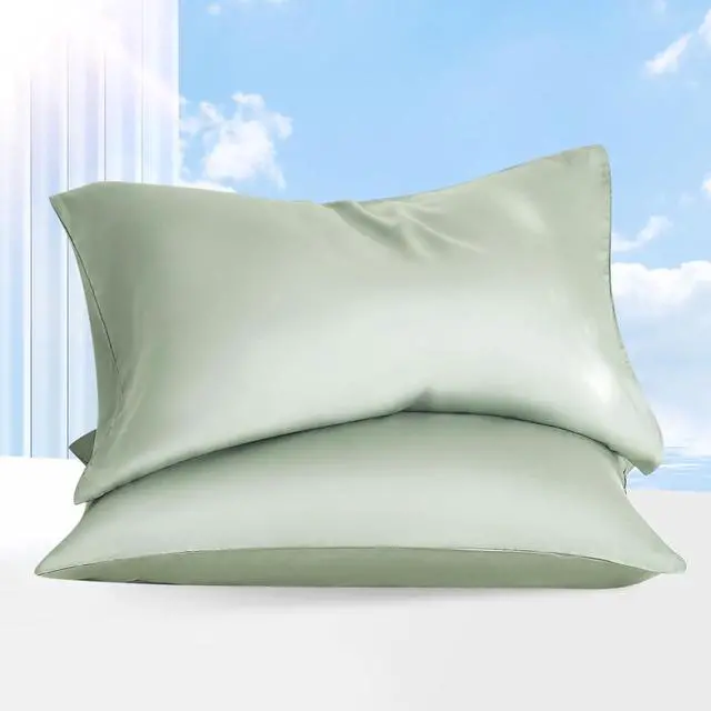Alt view image 2 of 6 - 100% Lyocell Silk Pillowcase 2-Pc Tencel Pillowcases Silky Smooth Cooling Pillow Covers for Hot Sleepers 20x30 Inches (Green, 20x30in)