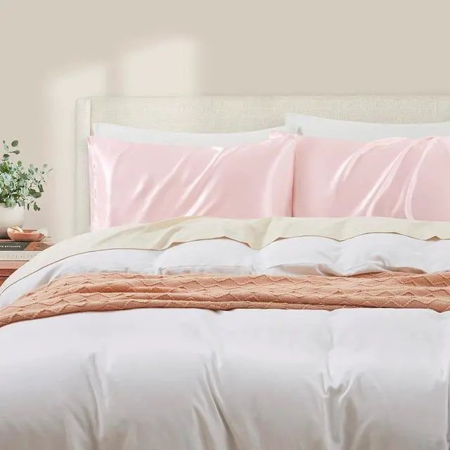 Alt view image 2 of 7 - Blush Pink King Size Satin Pillowcase Set of 2 for Hair and Skin,Blush Pink Silk Pillowcase Breathable Pillowcase with Envelope Closure
